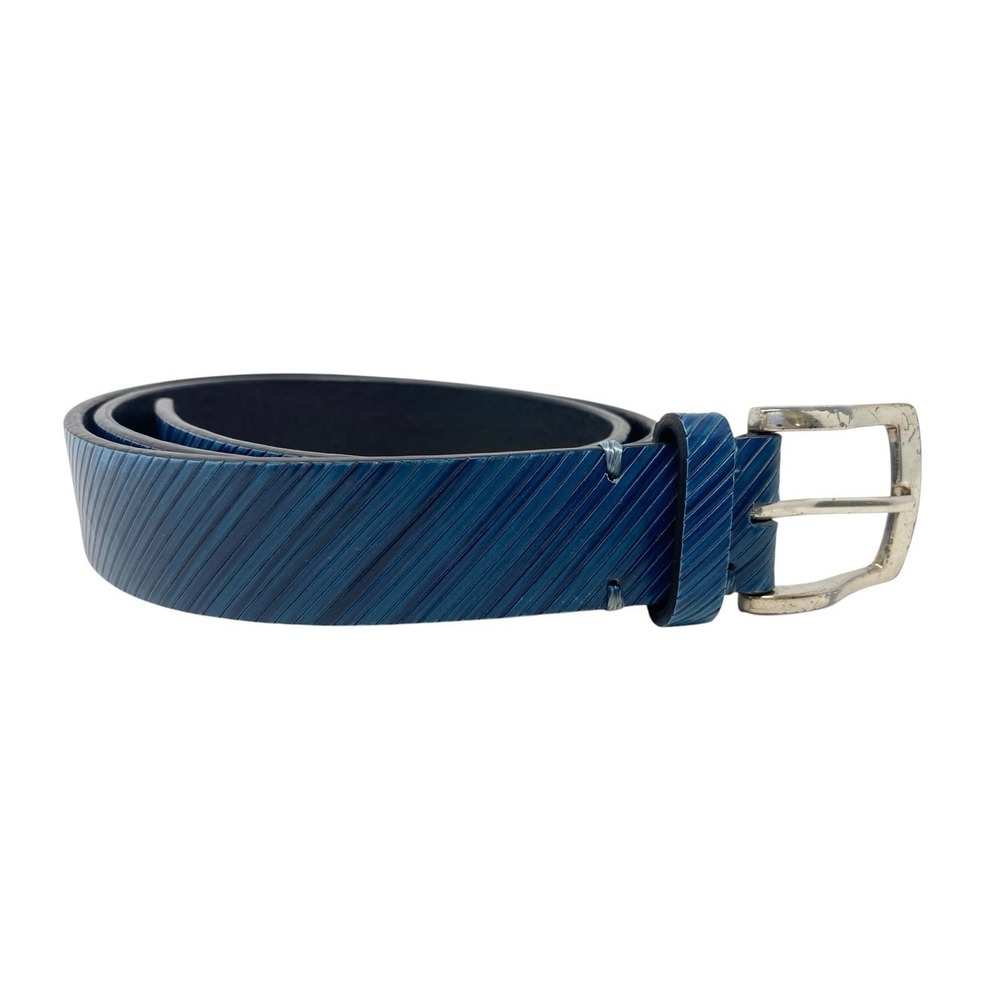 Bill Lavin Soft Collection Mens Teal Blue Striped Dress Belt Size 36 Hand Made